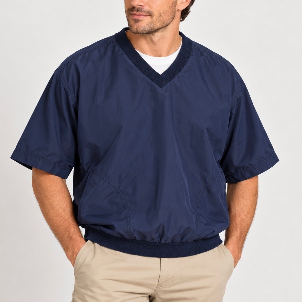 Sahara Mens Navy Blue Short Sleeve V-Neck Golf Windshirt Pullover Crown Park L